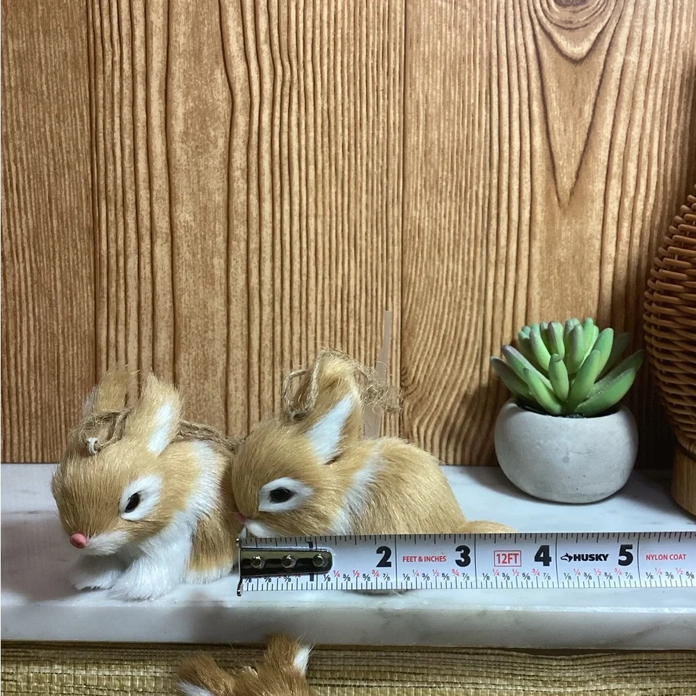 Lot of 3 Faux Fur Adorable Rabbit and Fawn Figurines